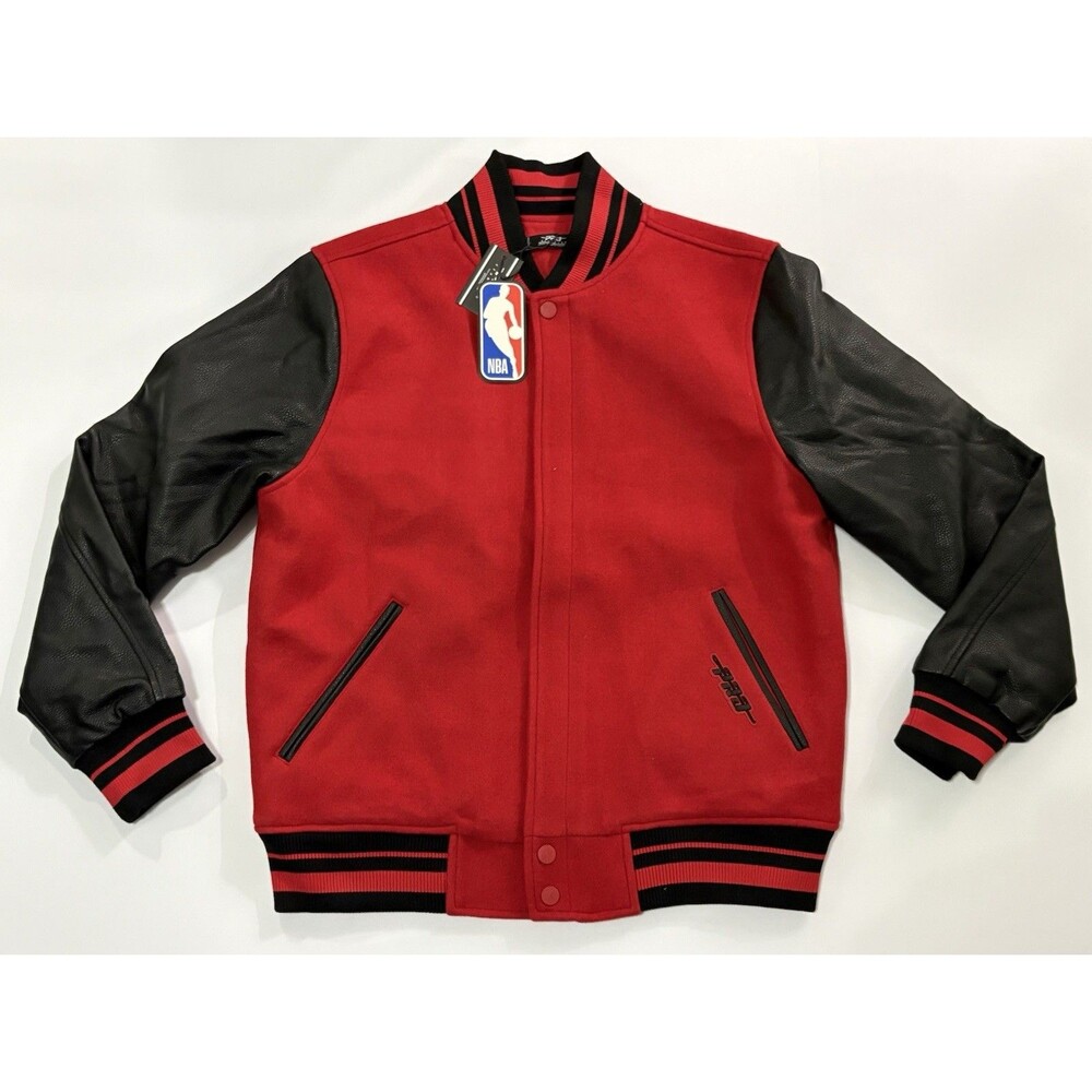 Pro Standard NBA Basketball Varsity Jacket Full Zip Red & Leather Men’s L NWT